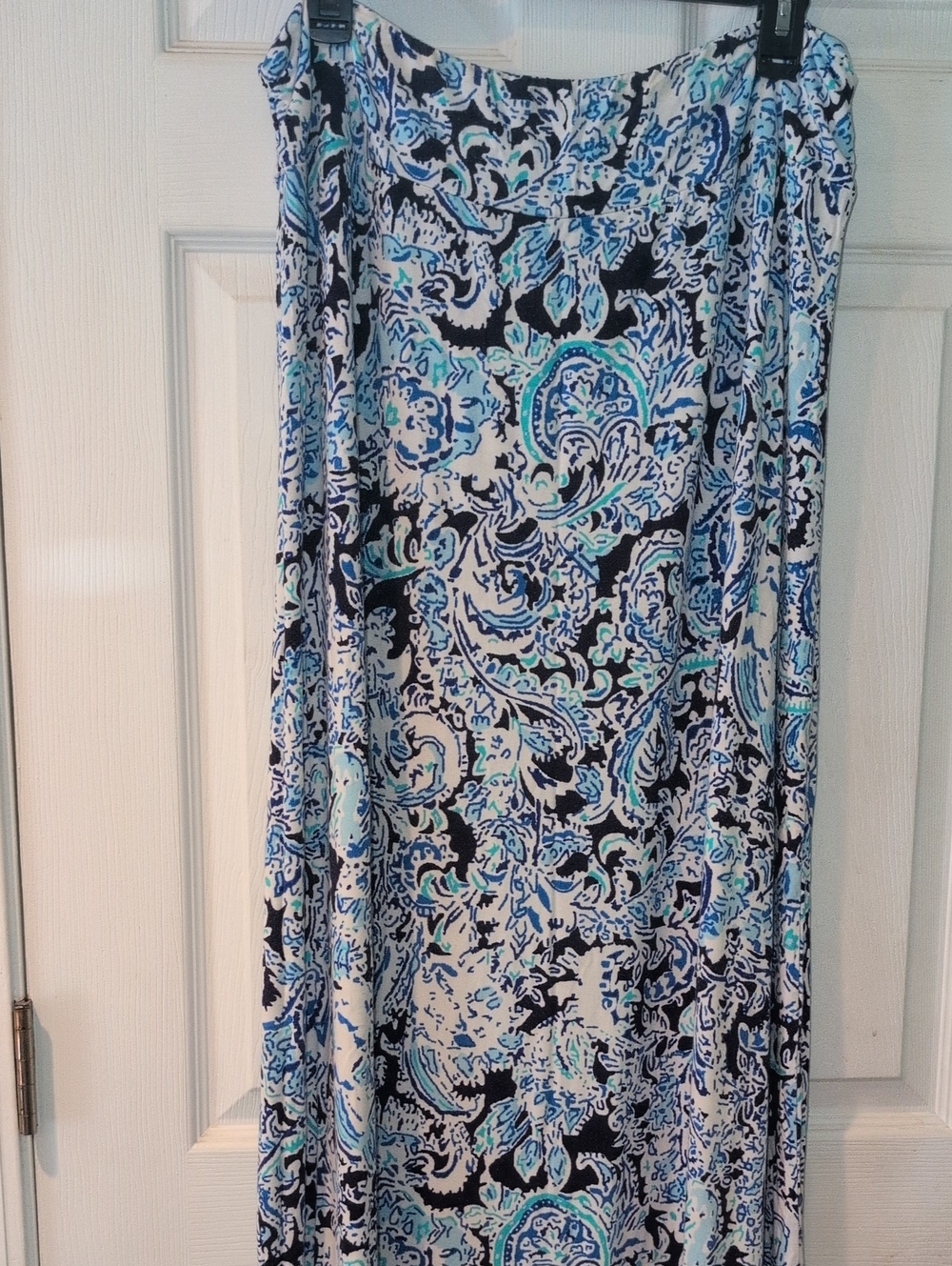 Cynthia Rowley Blue Paisley Maxi Skirt with Black and White Accents